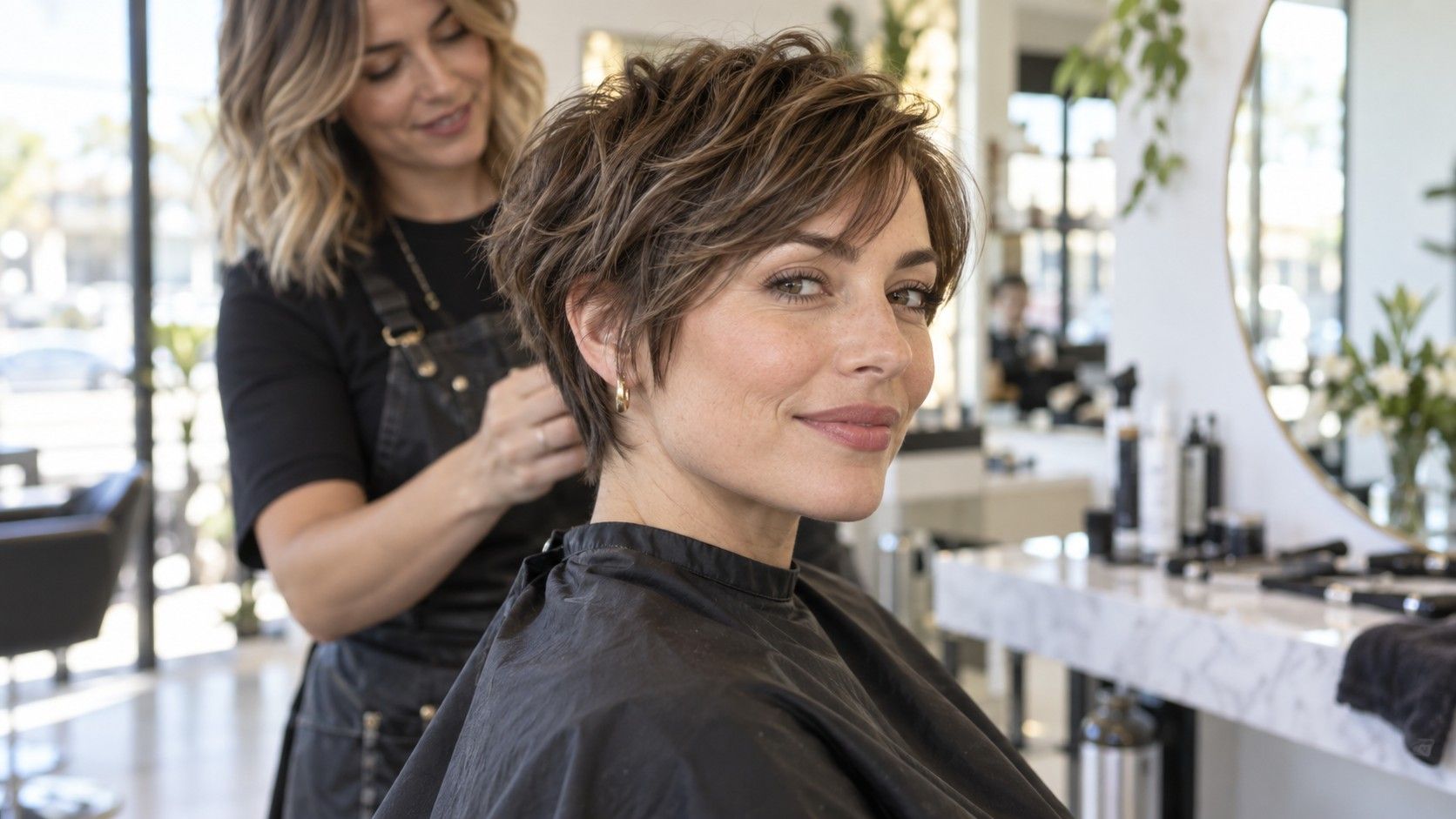 Woman with a textured short bob in natural light