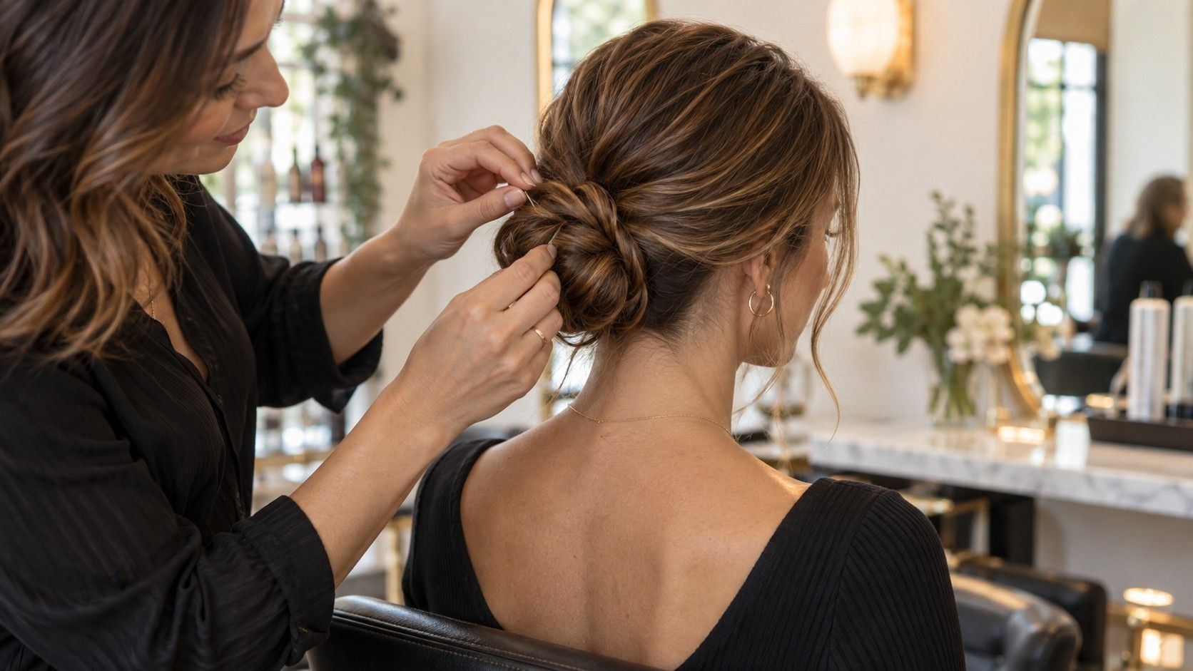 Relaxed low bun hairstyle