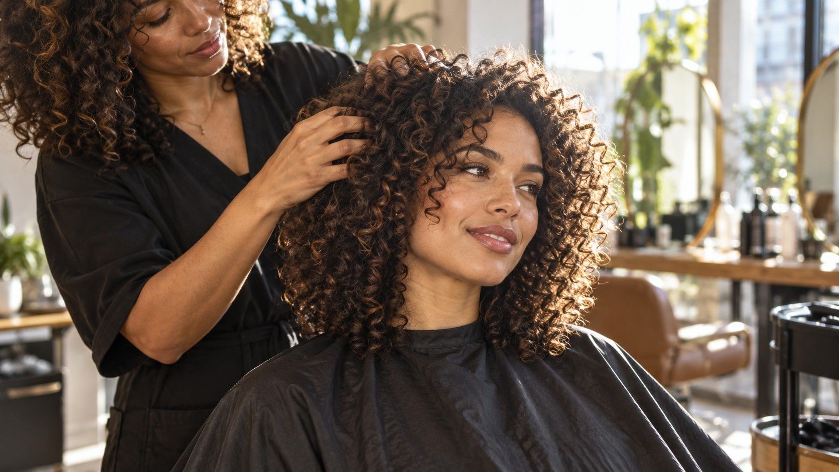 Layered curly haircut with natural definition