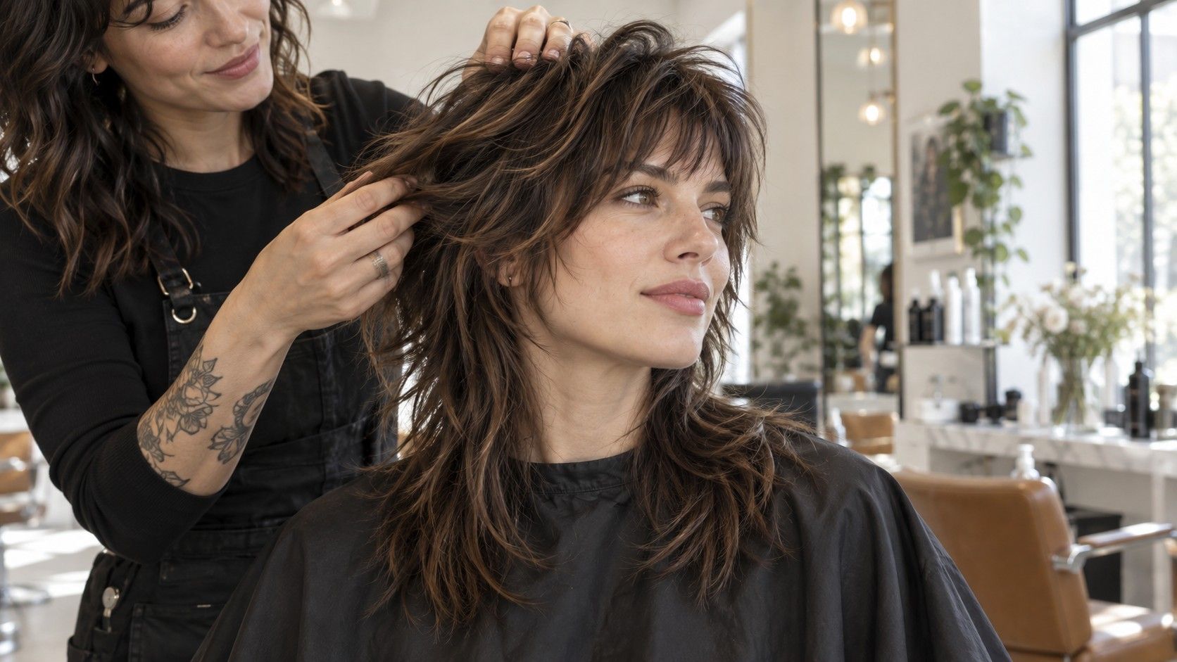 Layered wolf cut with soft curtain fringe